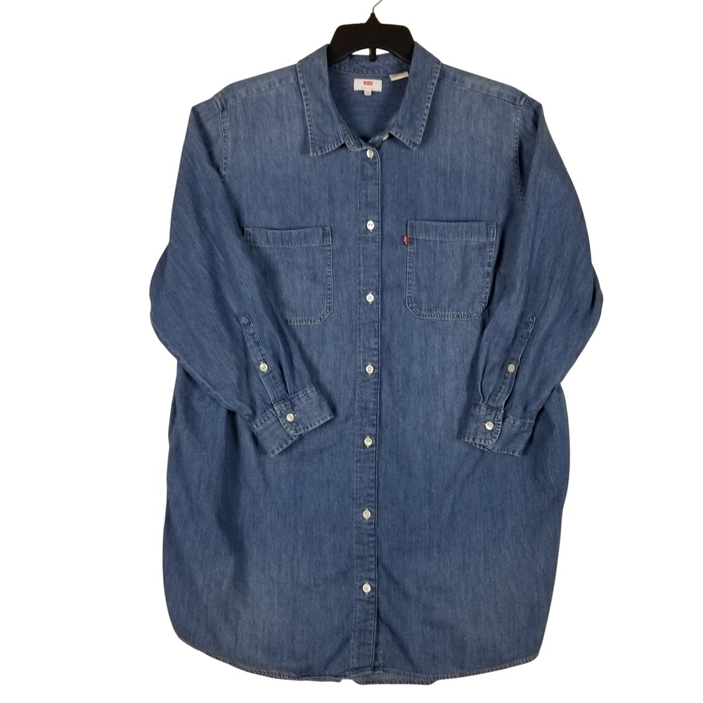 Levi's Denim Button Down Shirt Women 3X Blue Long Sleeve Cotton Relaxed Fit
